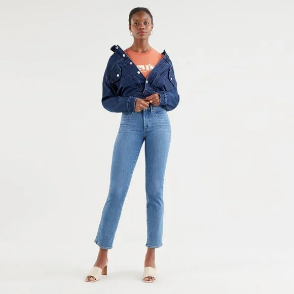 Levi's 314 Shaping Straight Jeans High Rise Waisted Slim Long Denim Jeans - 26 - Picture 4 of 13